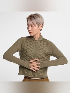 Nike Aerolayer Women's Thermore Mock Neck Jacket Olive Green Small